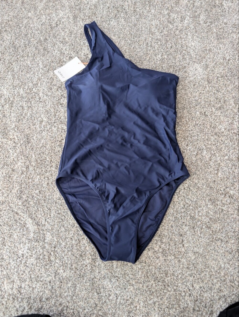 Quince One-Shoulder Navy Women's Italian One-Piece Swimsuit Medium